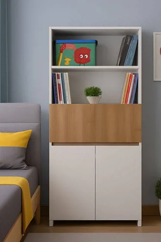Çok Amaçlı Çalışma Ünitesi | Kitaplık + Açılır Çalışma Masası + Dolap