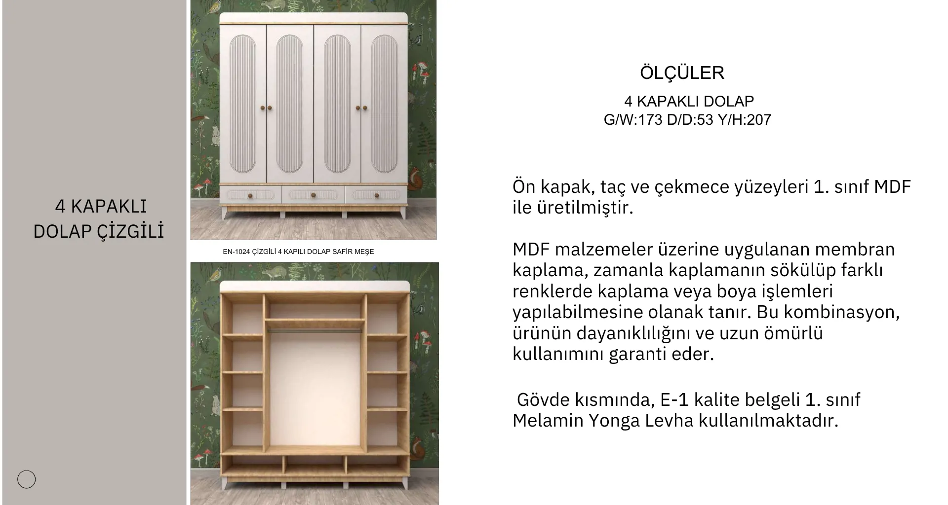 4 Kapaklı Çizgili Gardrop