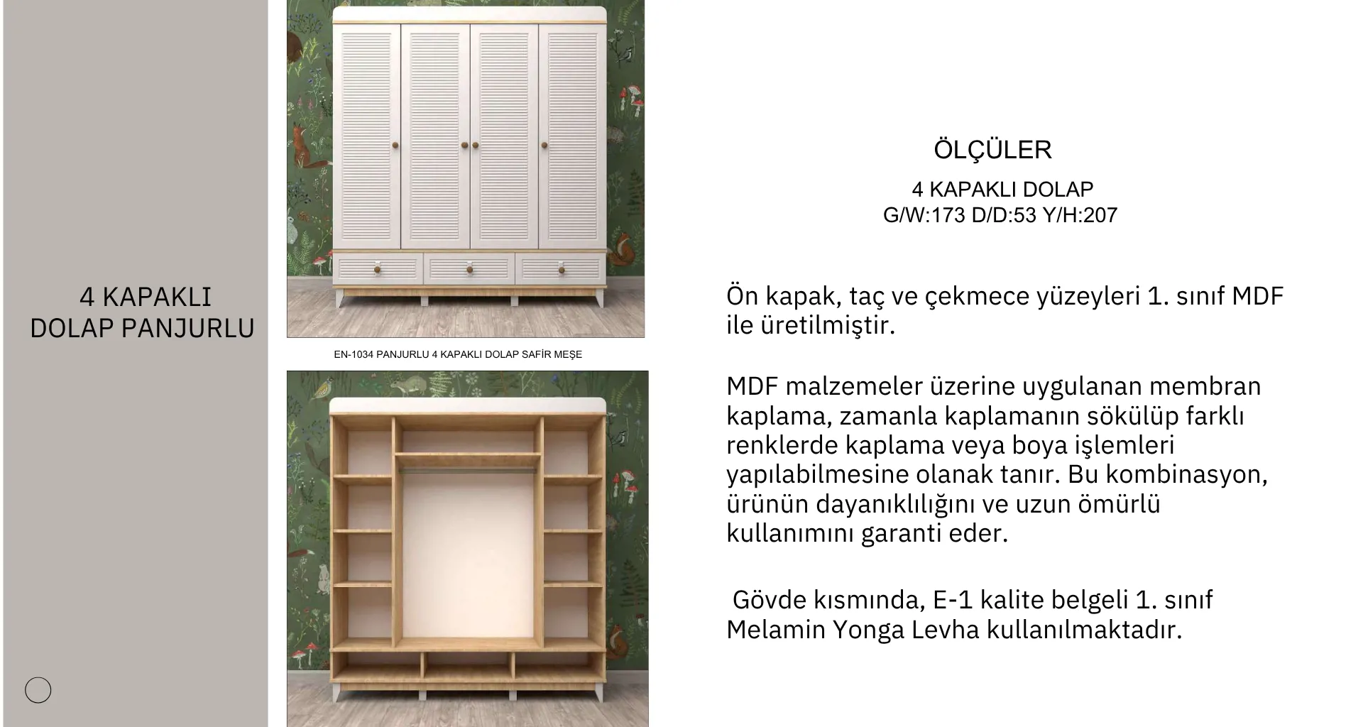 4 Kapaklı Panjurlu Gardrop